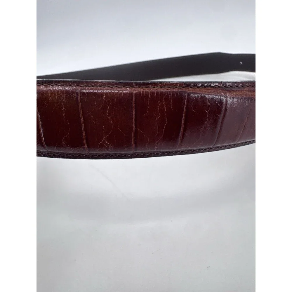 VICENZA Sport Sterling Silver Buckle On Brown Alligator Print Calfskin Belt 34